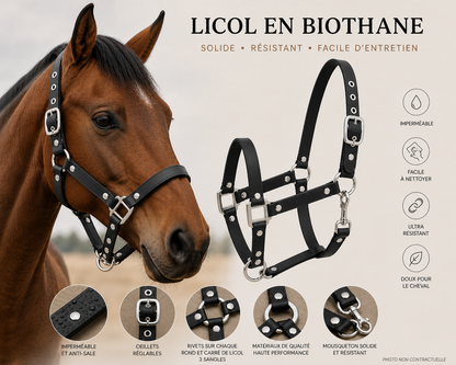 Licol Shetland / PS / COB / CHEVAL - Biothane UNICOLORE – résistant, imperméable et personnalisable
